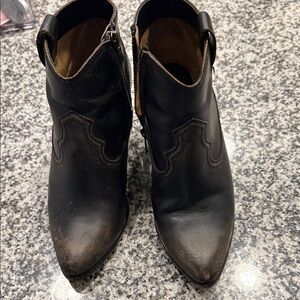 Frye Reina Western Bootie in black distressed leather